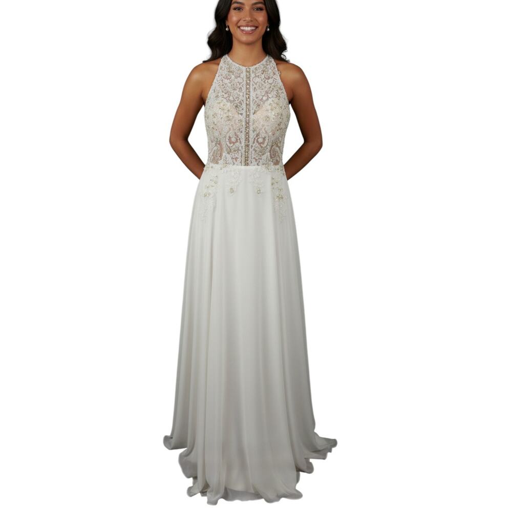 Bicici Coty Formal Dress Women Small White Beaded Prom Gown Evening Crafty Flaws
